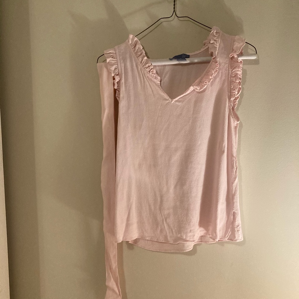 Pink silky ruffle tank top